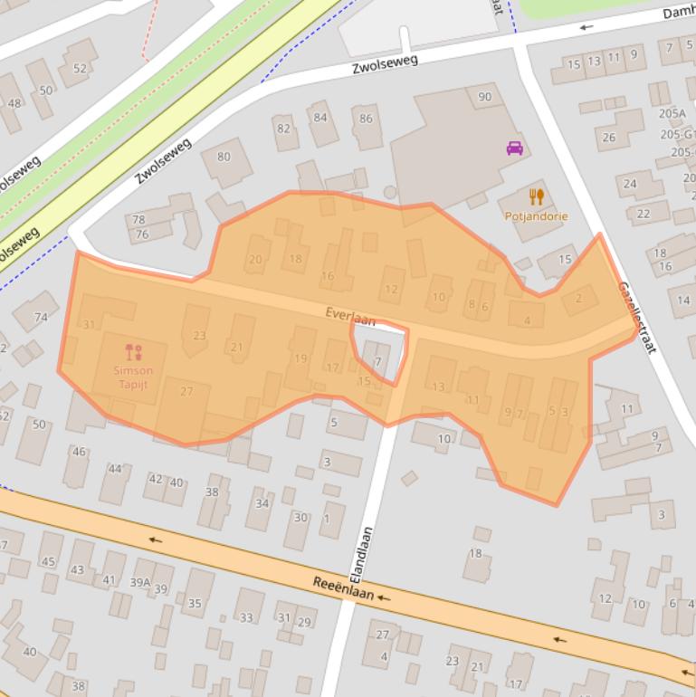 Kaart van postcodegebied 7315EZ.