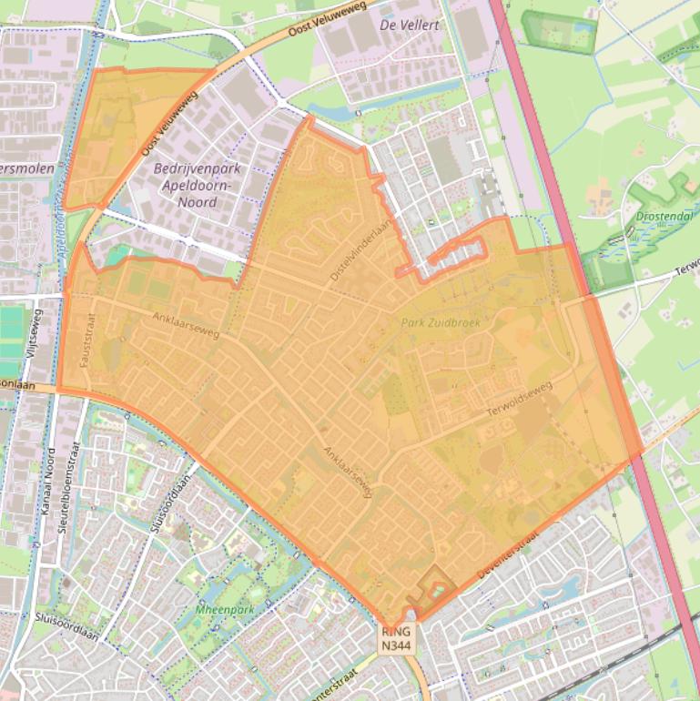 Kaartafbeelding, ingezoomd op postcodegebied 7323.