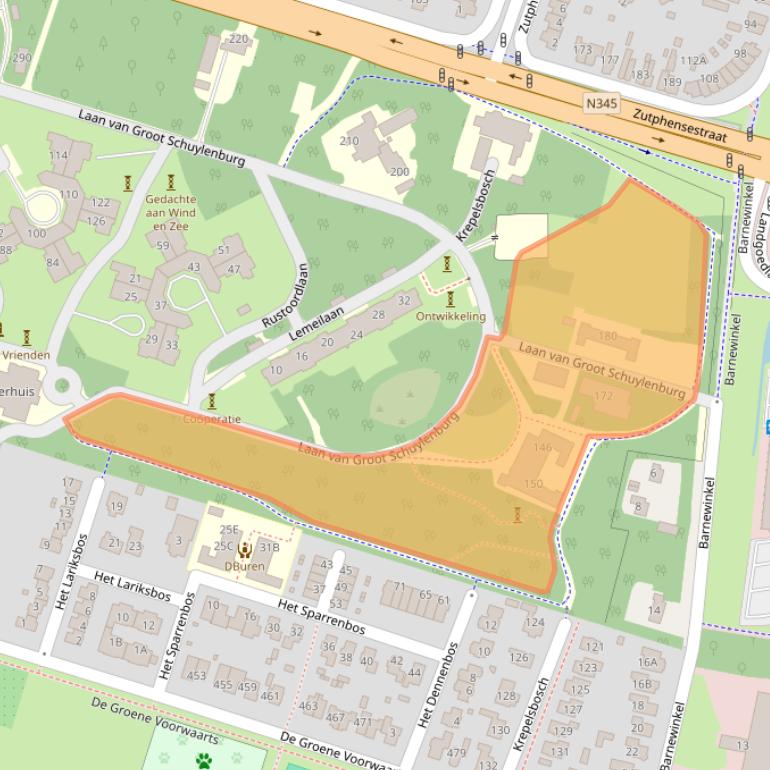 Kaart van postcodegebied 7325BD.