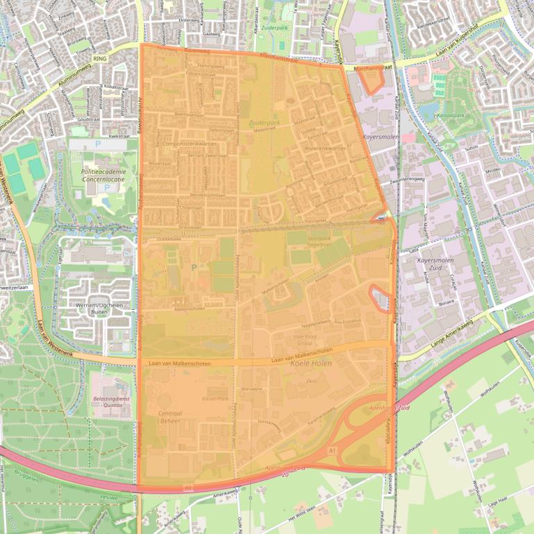 Kaartafbeelding, ingezoomd op postcodegebied 7333.