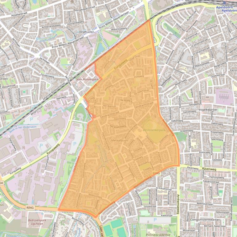 Kaartafbeelding, ingezoomd op postcodegebied 7335.