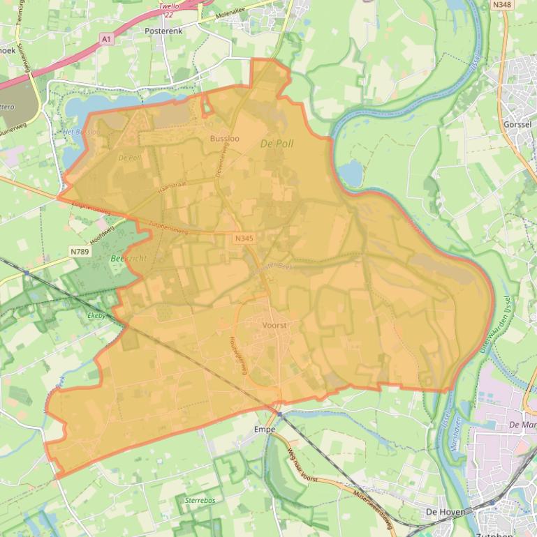 Kaart van postcodegebied 7383.