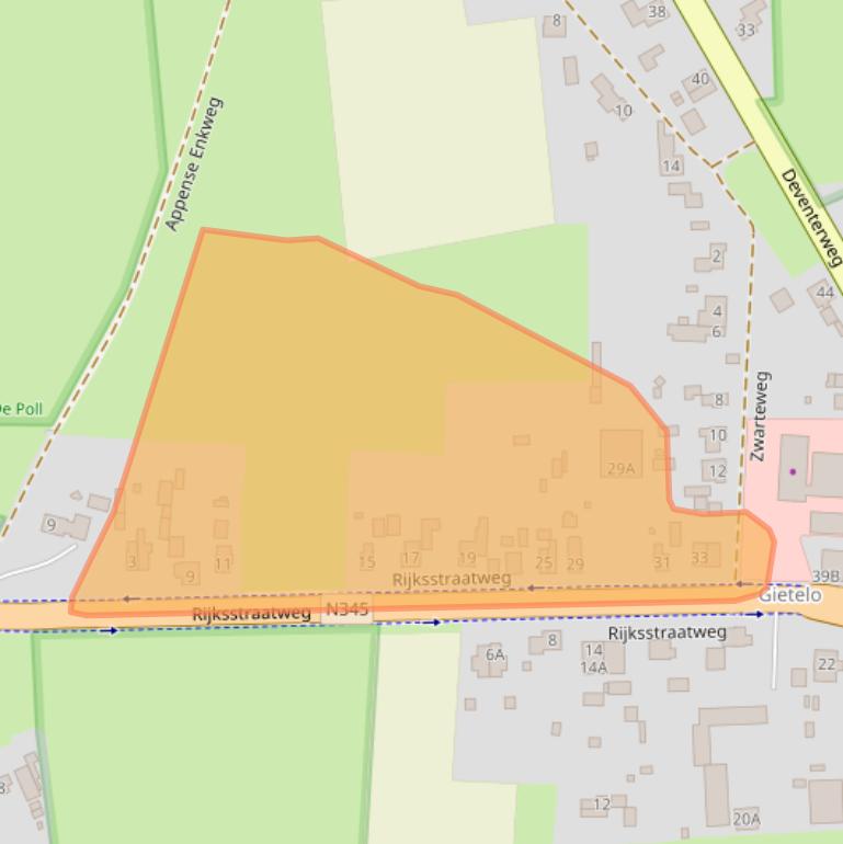 Kaart van postcodegebied 7383AJ.