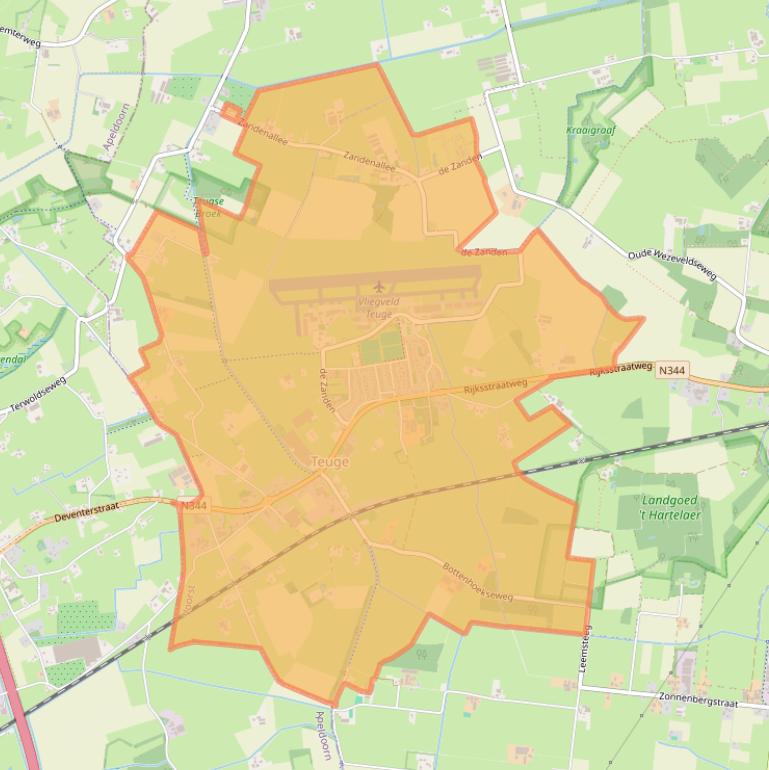 Kaartafbeelding, ingezoomd op postcodegebied 7395.