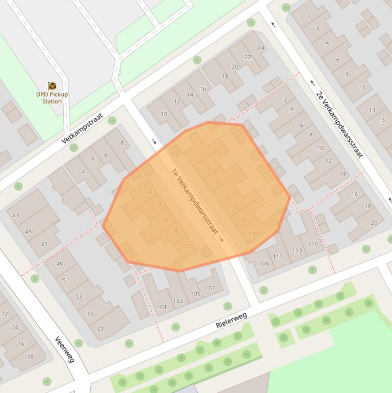 Kaart van postcodegebied 7416WJ.