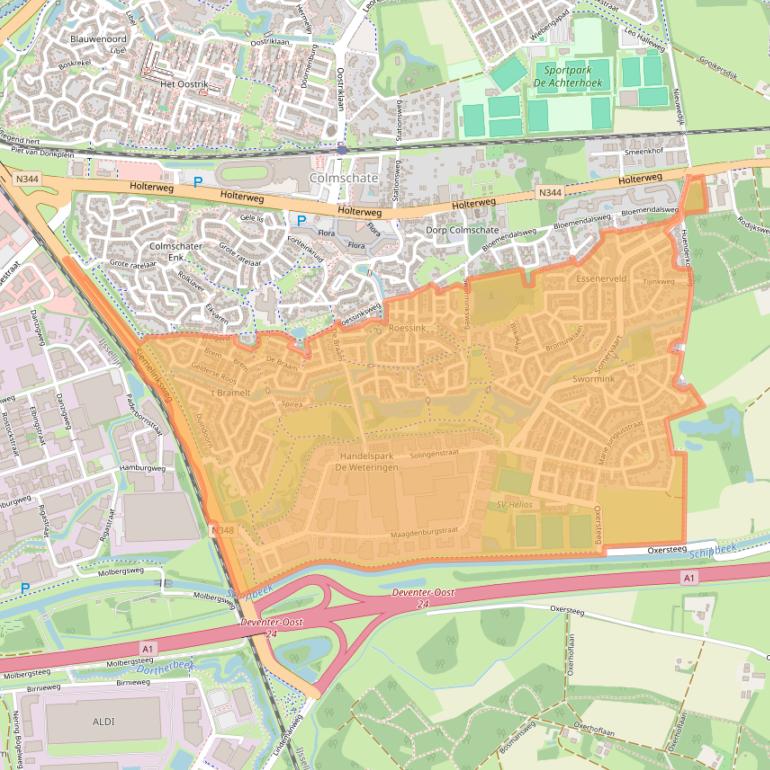 Kaart van postcodegebied 7421.