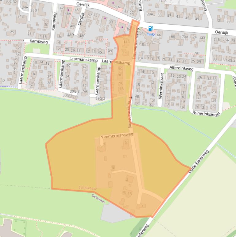 Kaart van postcodegebied 7433BJ.