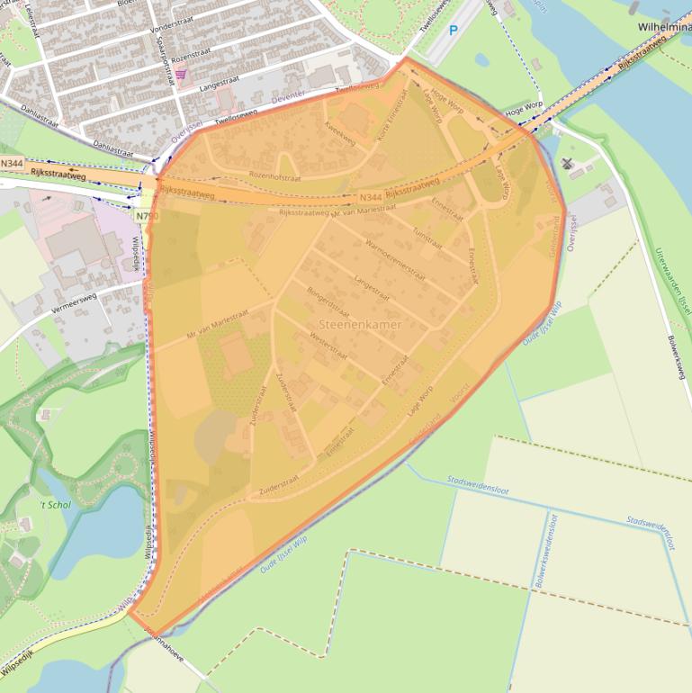 Kaartafbeelding, ingezoomd op postcodegebied 7439.