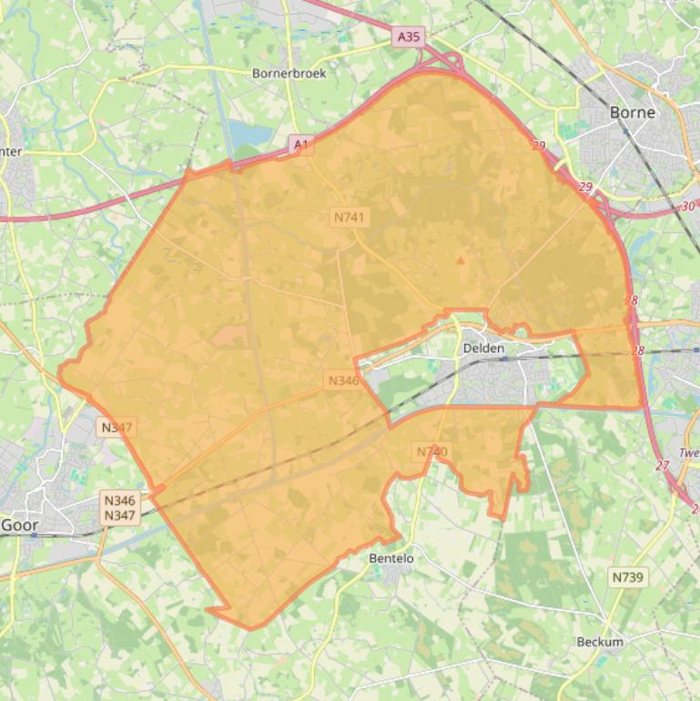 Kaartafbeelding, ingezoomd op postcodegebied 7495.