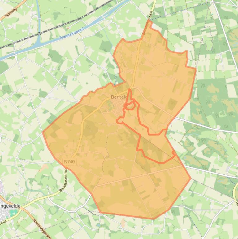 Kaart van postcodegebied 7497.