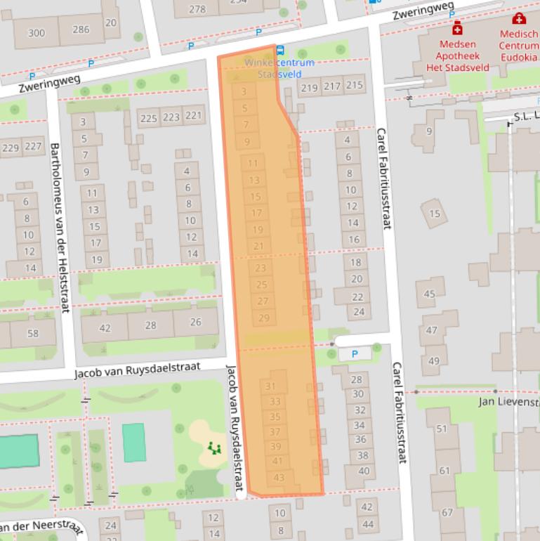Kaart van postcodegebied 7545DG.