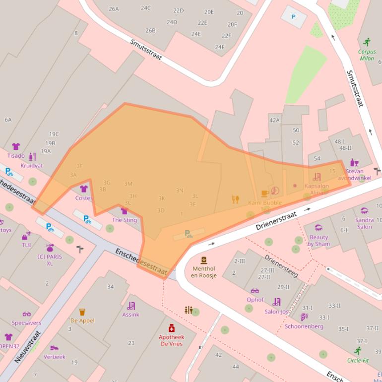 Kaart van postcodegebied 7551HJ.
