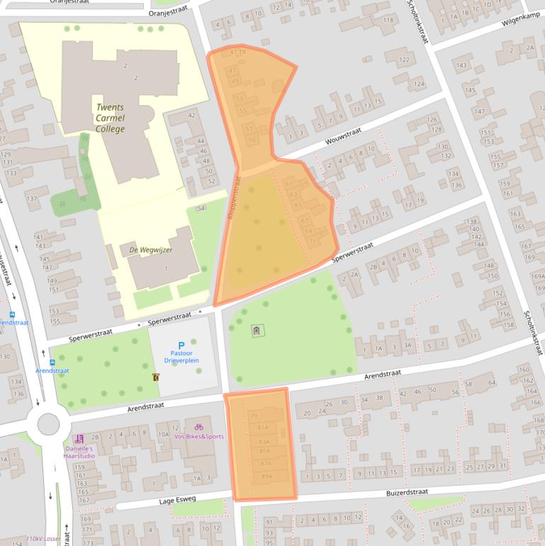 Kaart van postcodegebied 7581EB.