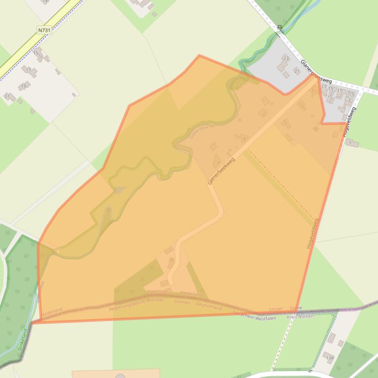 Kaart van postcodegebied 7585PJ.