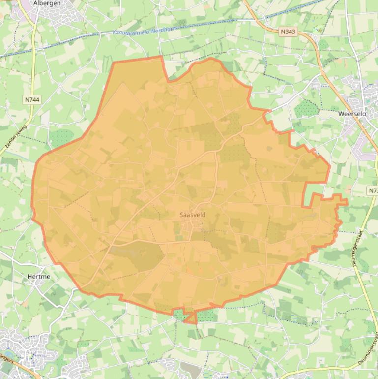 Kaart van postcodegebied 7597.