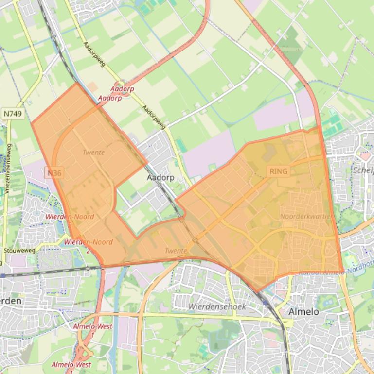 Kaart van postcodegebied 7602.