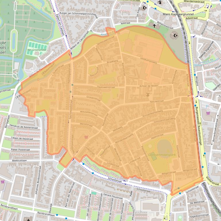 Kaartafbeelding, ingezoomd op postcodegebied 7605.
