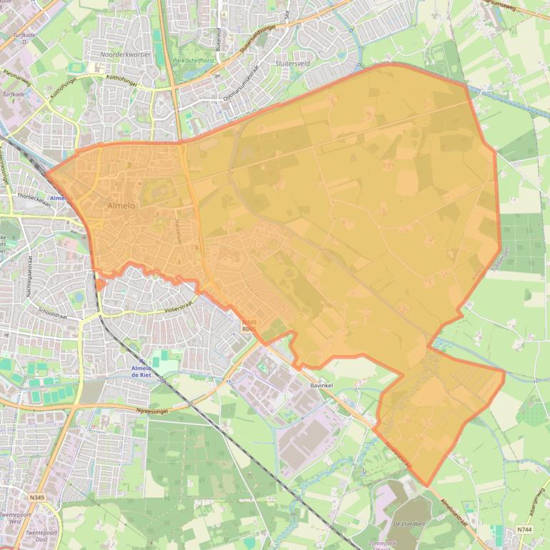 Kaartafbeelding, ingezoomd op postcodegebied 7607.
