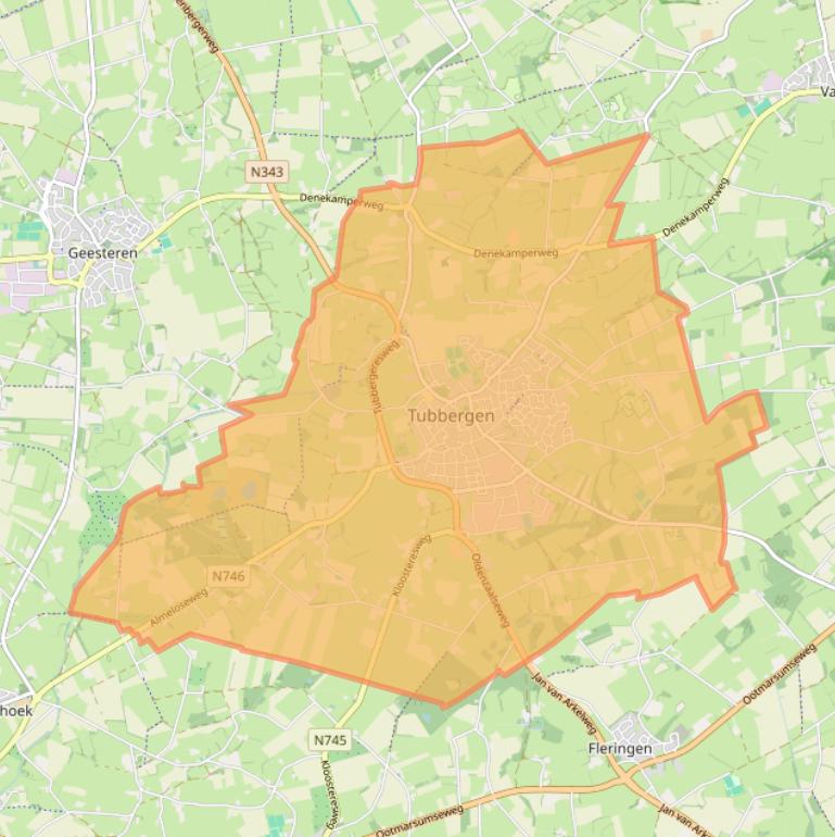 Kaartafbeelding, ingezoomd op postcodegebied 7651.