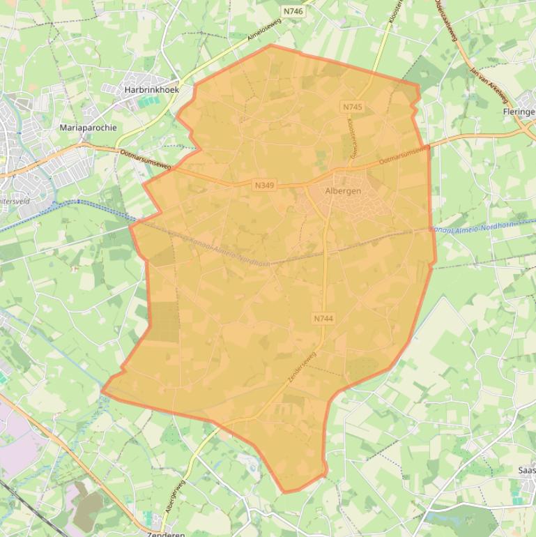 Kaart van postcodegebied 7665.