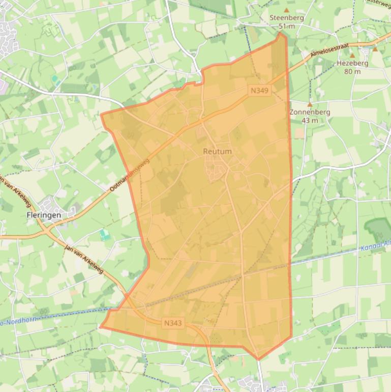 Kaartafbeelding, ingezoomd op postcodegebied 7667.