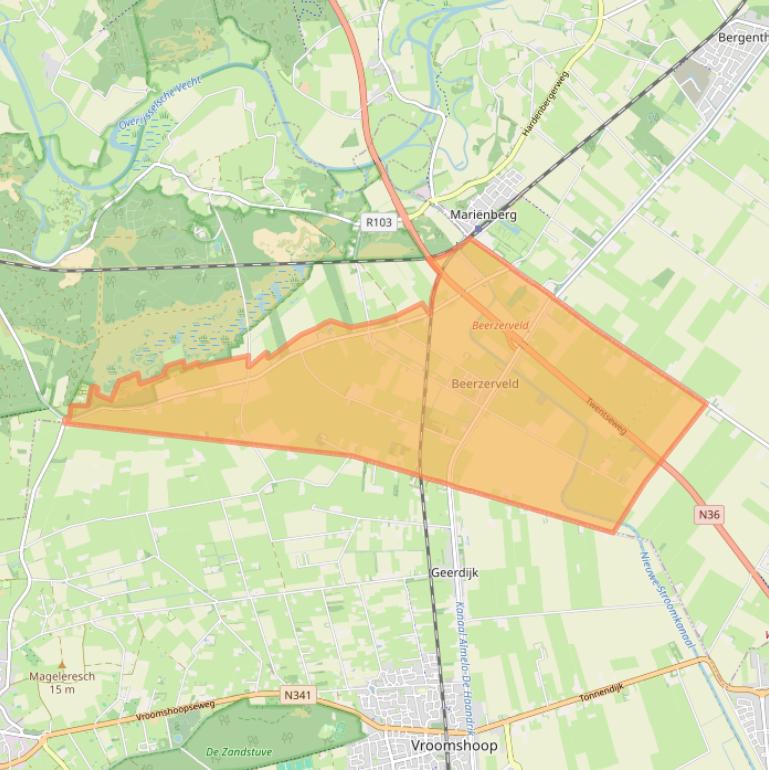 Kaartafbeelding, ingezoomd op postcodegebied 7685.
