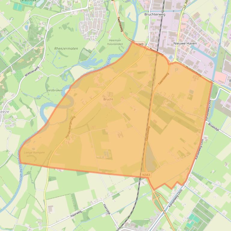 Kaartafbeelding, ingezoomd op postcodegebied 7696.