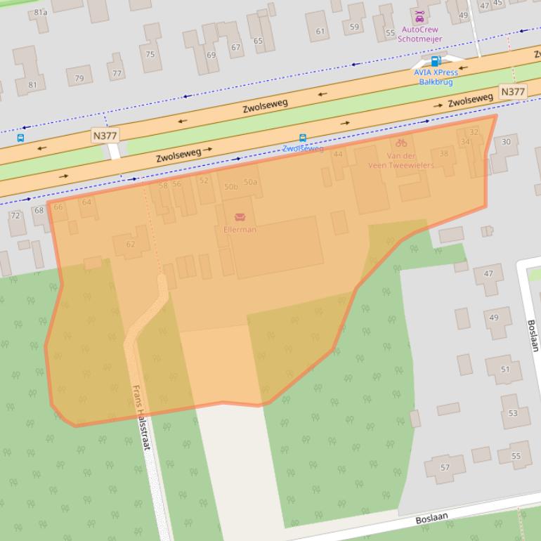 Kaart van postcodegebied 7707AJ.
