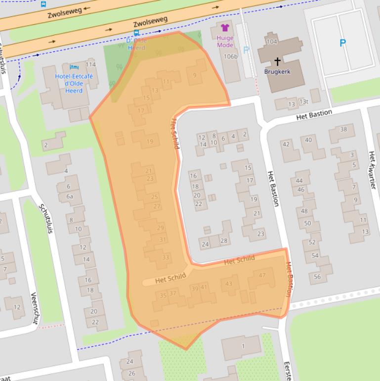 Kaart van postcodegebied 7707EB.