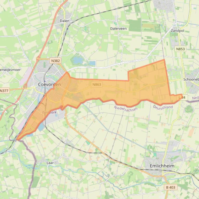 Kaartafbeelding, ingezoomd op postcodegebied 7742.