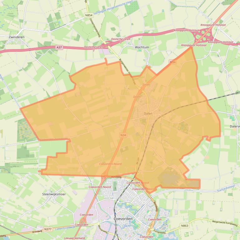 Kaartafbeelding, ingezoomd op postcodegebied 7751.