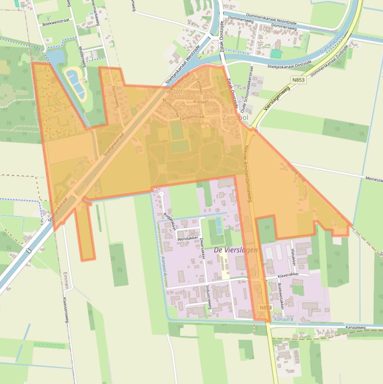 Kaartafbeelding, ingezoomd op postcodegebied 7764.