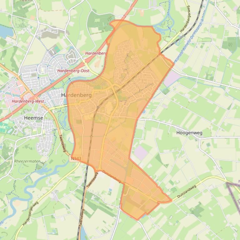 Kaart van postcodegebied 7772.