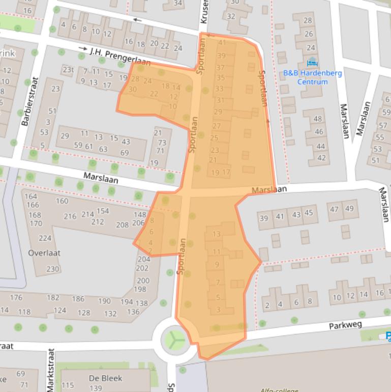 Kaart van postcodegebied 7772CC.