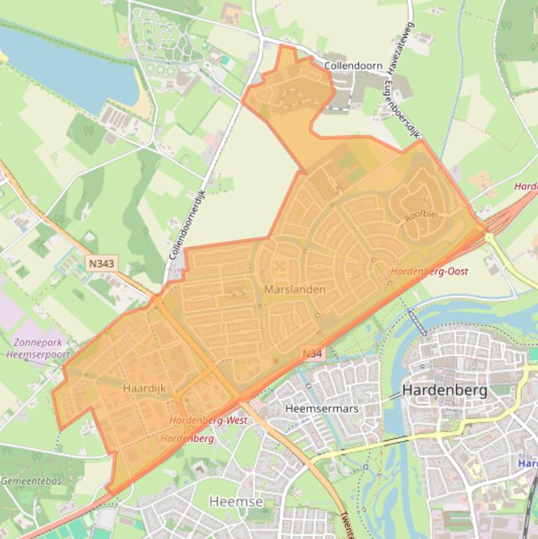 Kaart van postcodegebied 7773.