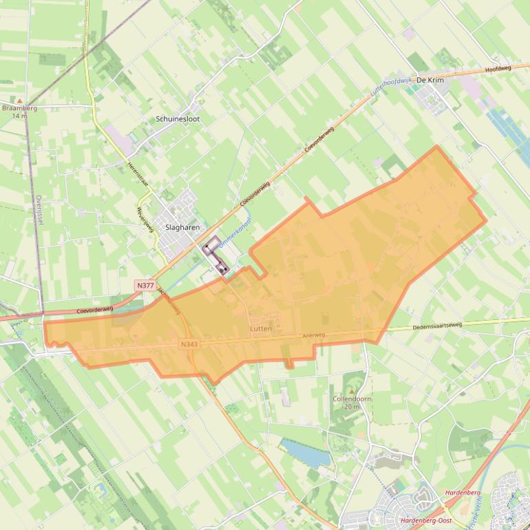 Kaart van postcodegebied 7775.