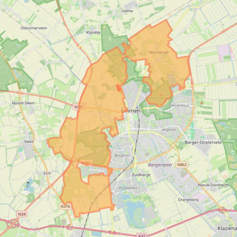 Kaart van postcodegebied 7814.