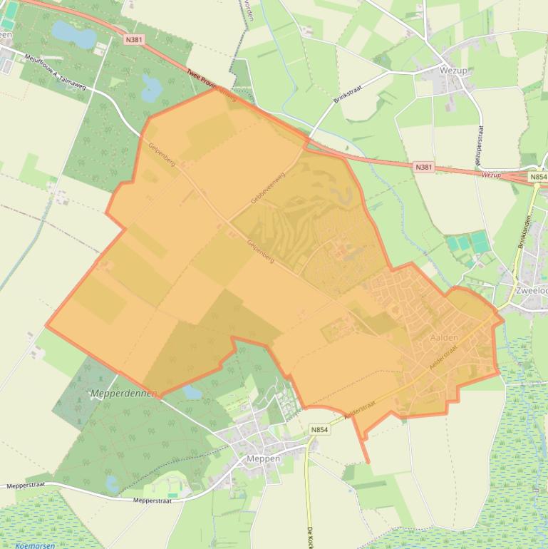 Kaart van postcodegebied 7854.