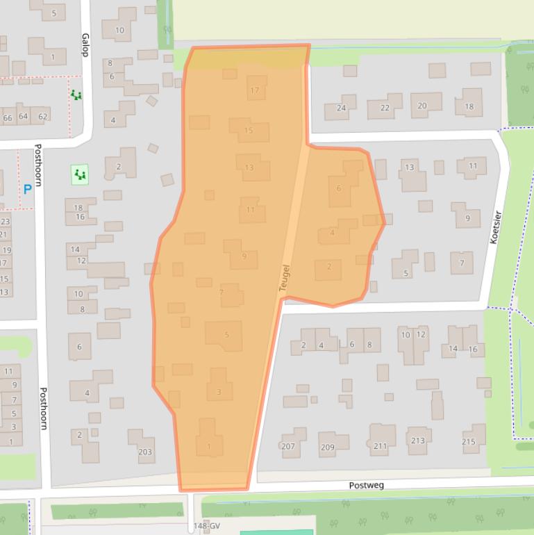 Kaart van postcodegebied 7884NC.