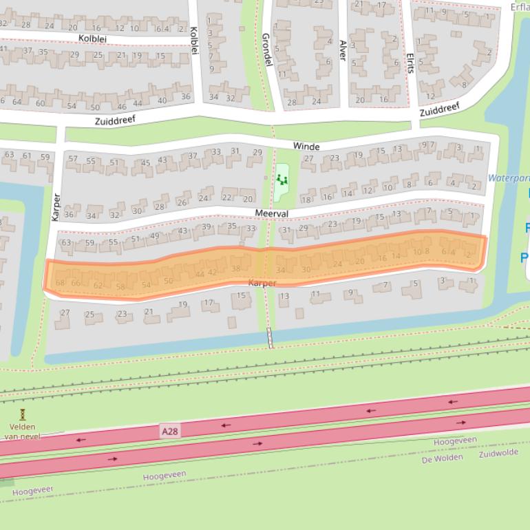 Kaart van postcodegebied 7908WZ.