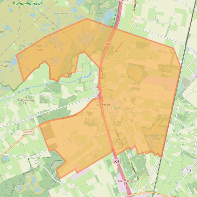 Kaart van postcodegebied 7933.