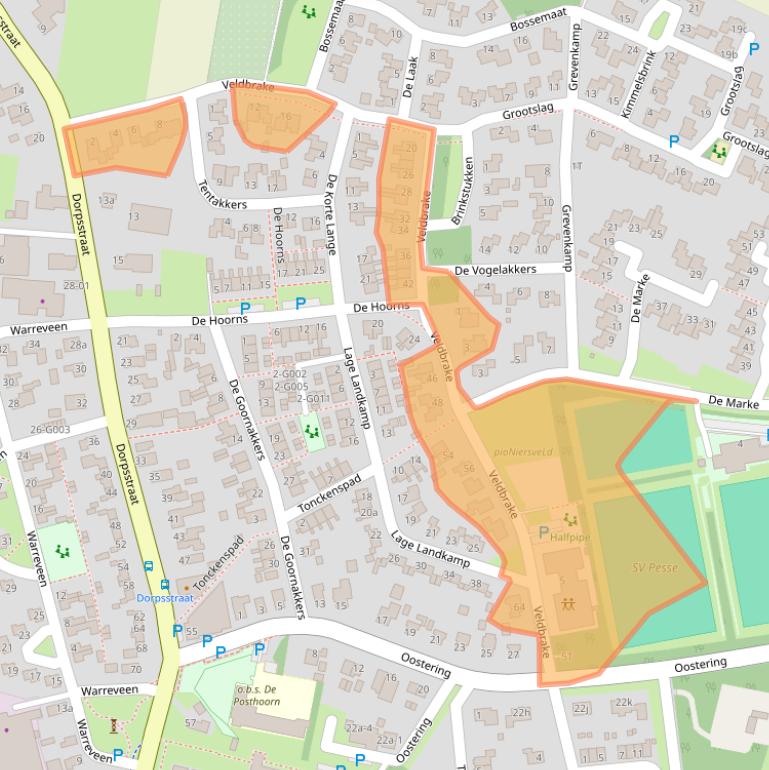 Kaart van postcodegebied 7933PW.