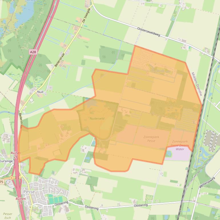 Kaart van postcodegebied 7933TW.