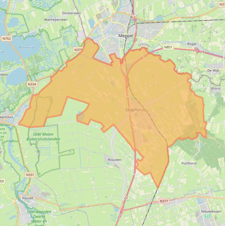 Kaart van postcodegebied 7951.