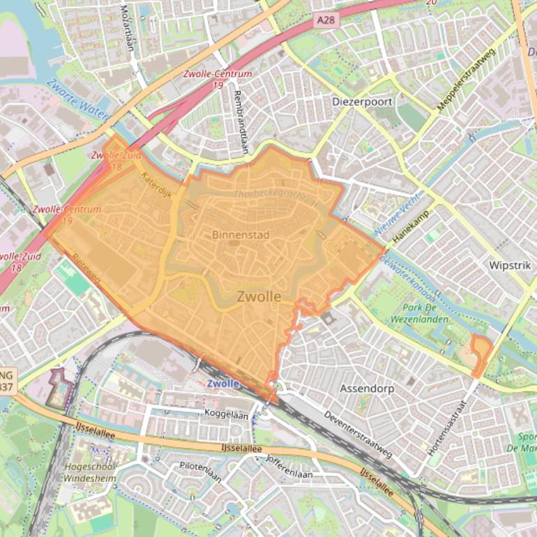 Kaartafbeelding, ingezoomd op postcodegebied 8011.