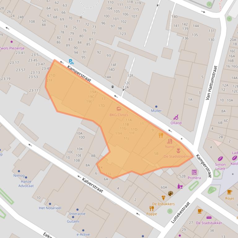 Kaart van postcodegebied 8011LJ.