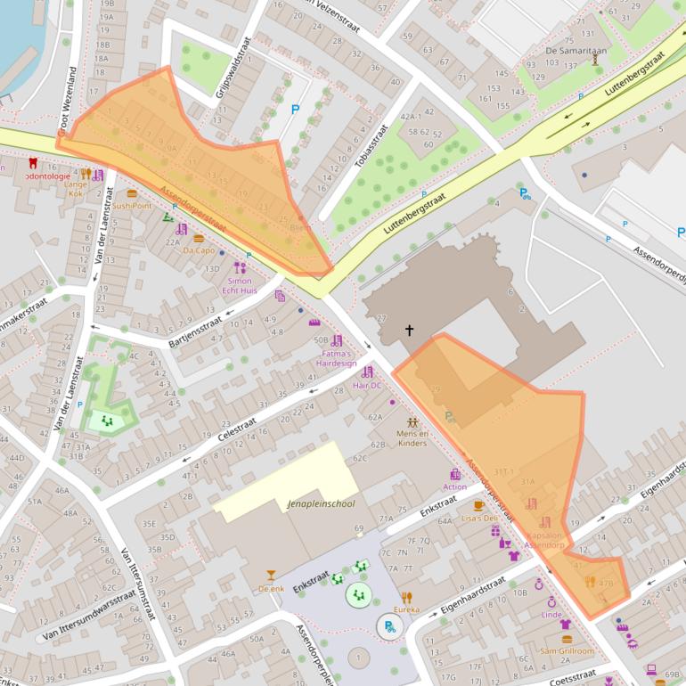 Kaart van postcodegebied 8012DE.