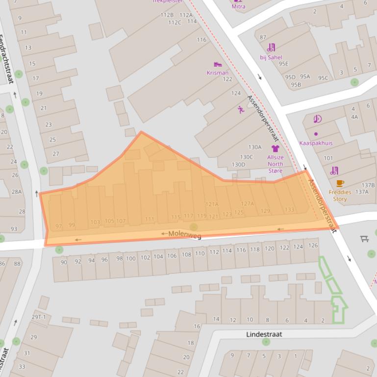 Kaart van postcodegebied 8012WD.