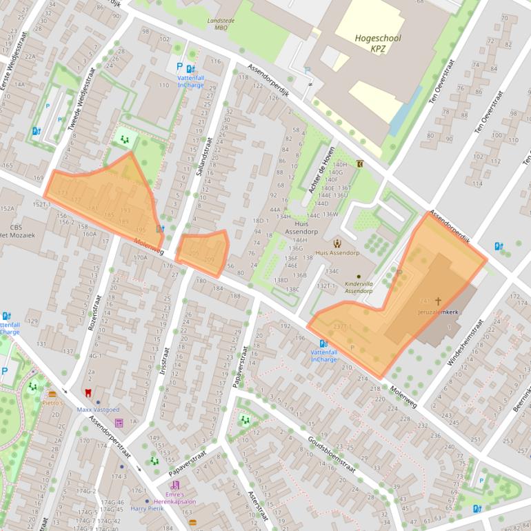 Kaart van postcodegebied 8012WG.