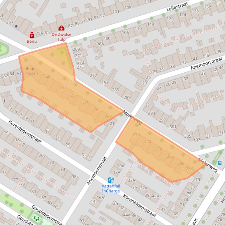 Kaart van postcodegebied 8012WT.